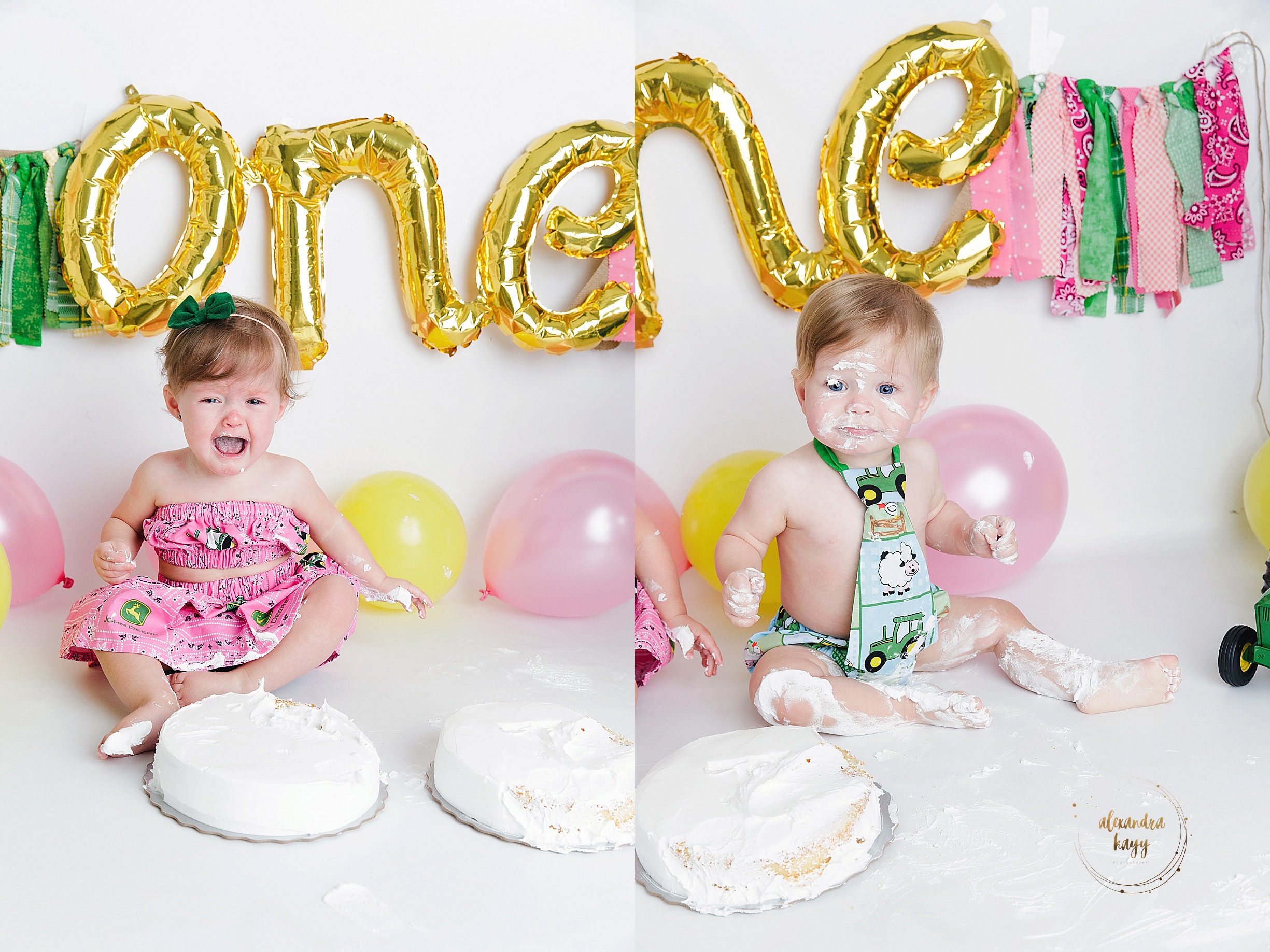 first birthday with R+R cake smash in studio Maricopa County, AZ